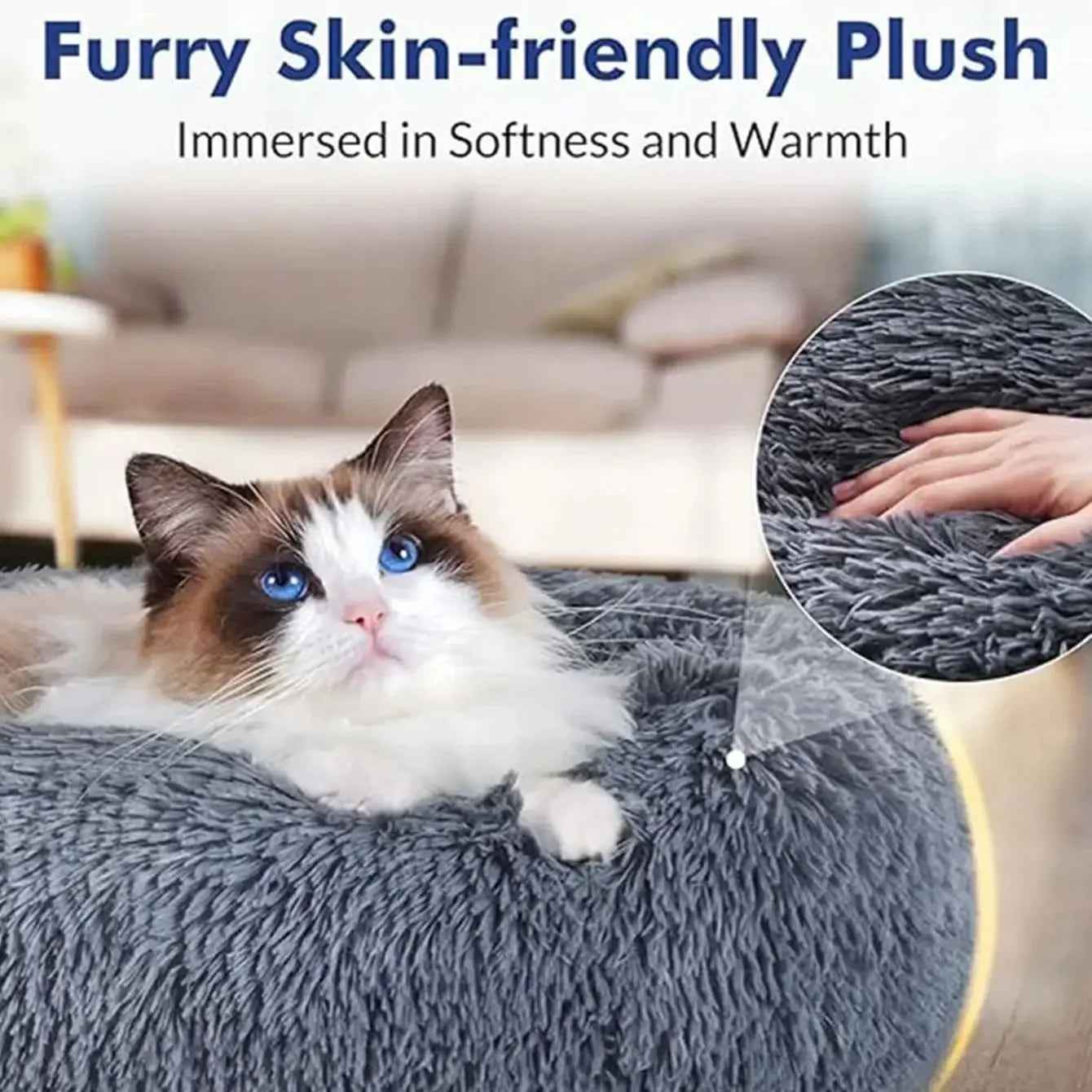 Anxiety Relief Pet Bed – Calming Round Plush Bed for Dogs & Cats (6 Sizes, 12 Colors)