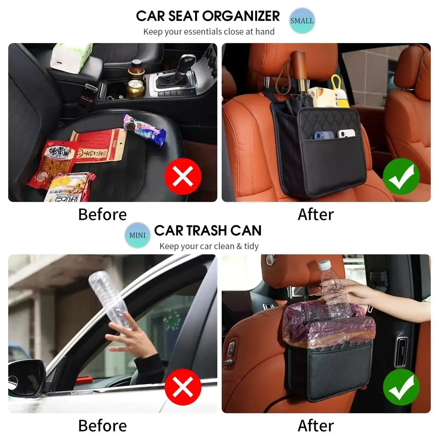 Car Seat Back Organizer – Foldable Storage with Hanging Pockets