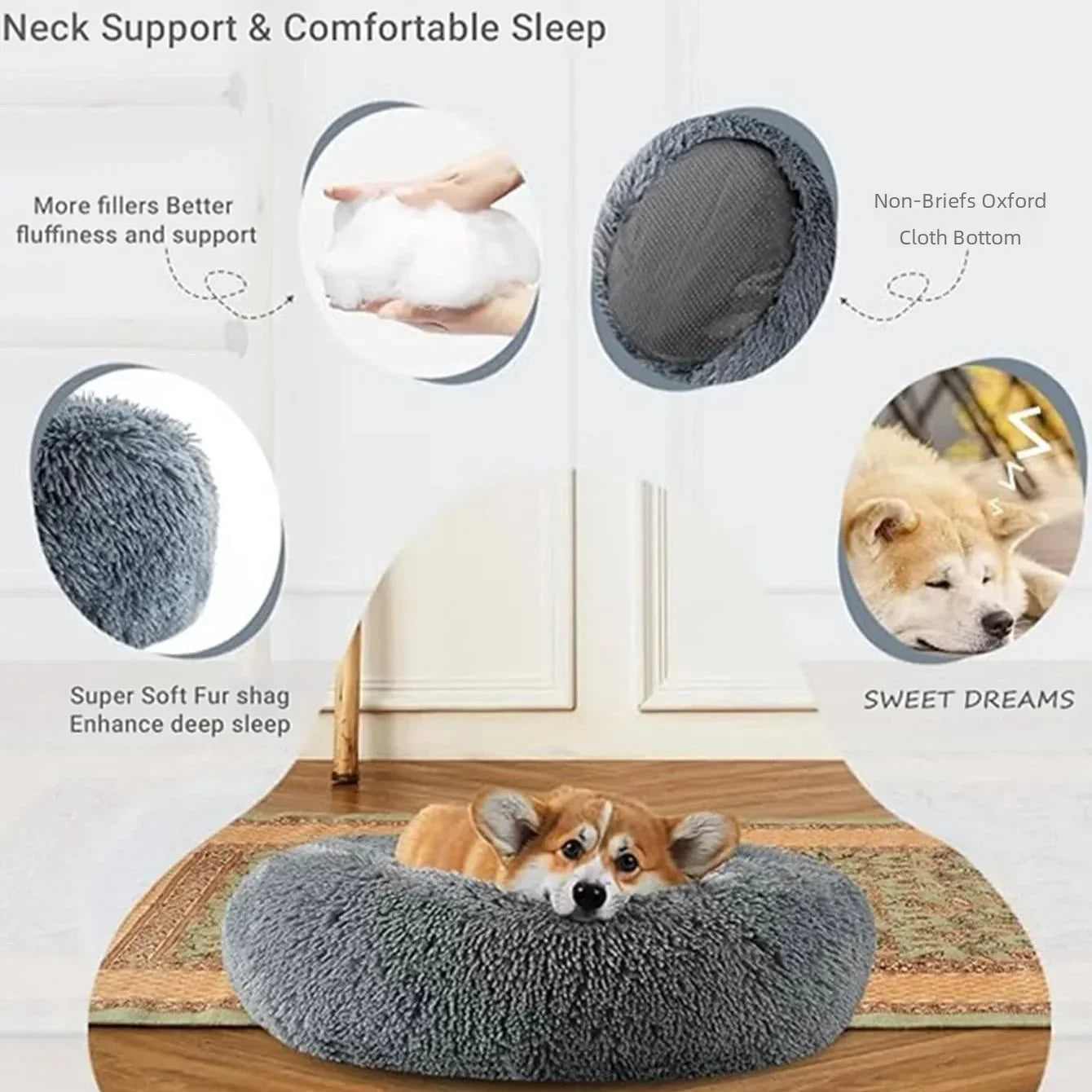 Anxiety Relief Pet Bed – Calming Round Plush Bed for Dogs & Cats (6 Sizes, 12 Colors)
